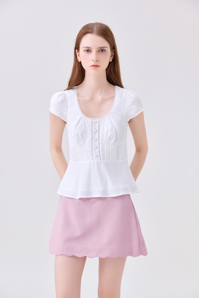 Khloe Pintuck Button Top In White