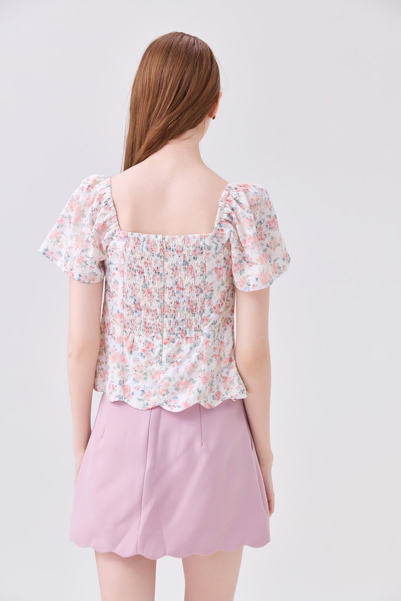 Milani Embroidery Panelled Floral Top In Rose