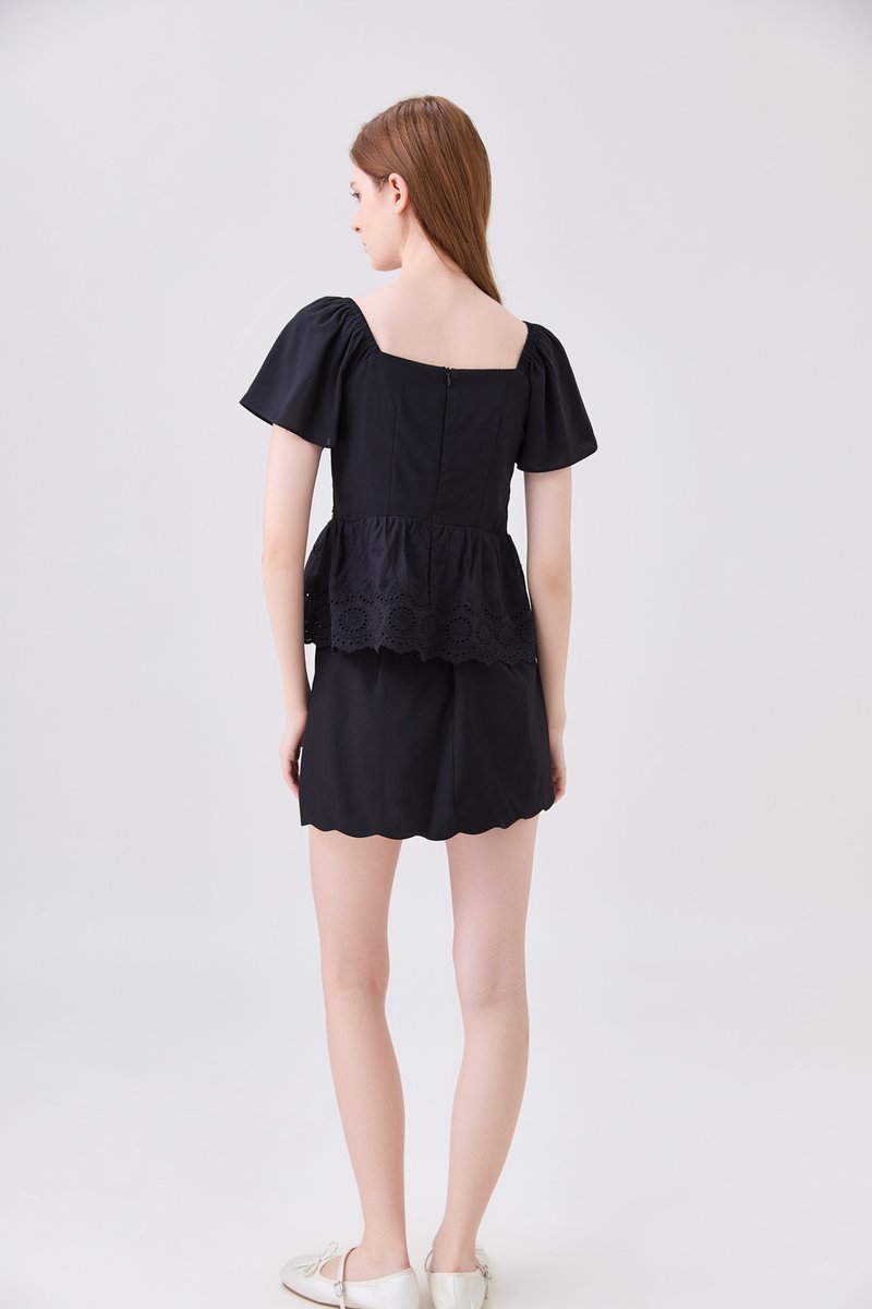 Rosalie Embroidered Eyelet Babydoll Top In Black
