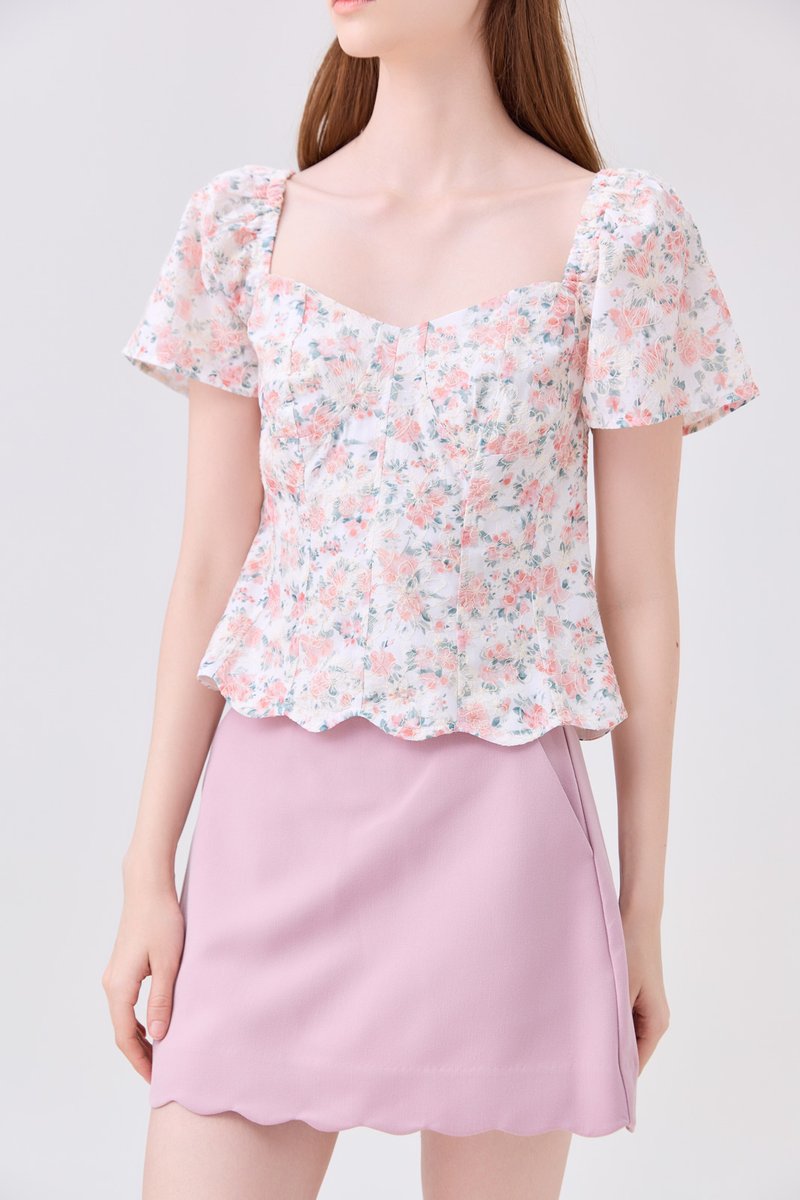 Milani Embroidery Panelled Floral Top In Rose