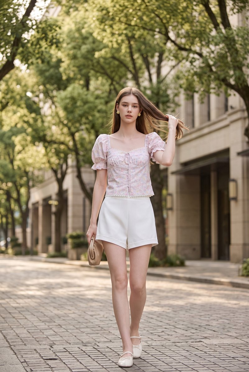 Lilianna Pintuck Crochet Floral Top
