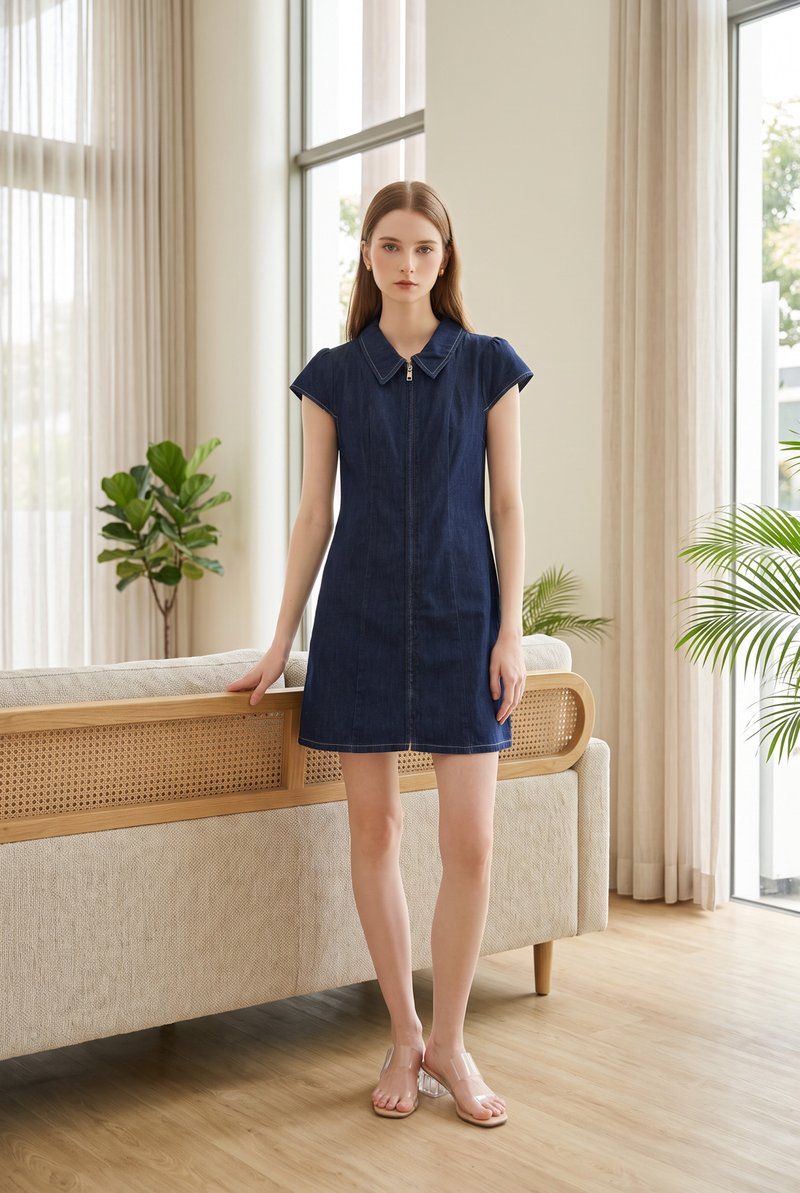 Viviana Peter Pan Collar Zip Dress