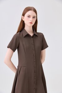 Ainsley Button Down Shirt Dress In Brown