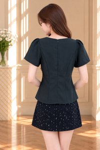 Virelle Empire Waist Ribbon Top In Forest