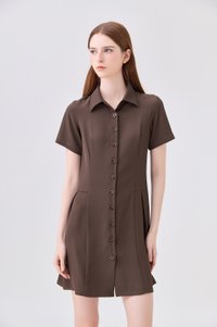 Ainsley Button Down Shirt Dress In Brown