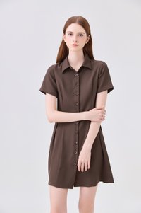 Ainsley Button Down Shirt Dress In Brown