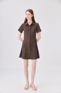 Ainsley Button Down Shirt Dress In Brown