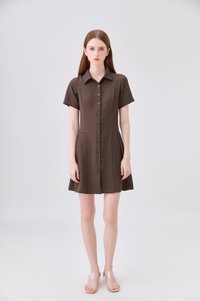 Ainsley Button Down Shirt Dress In Brown