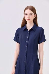 Ainsley Button Down Shirt Dress In Navy