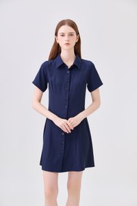 Ainsley Button Down Shirt Dress In Navy