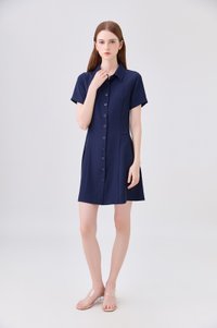 Ainsley Button Down Shirt Dress In Navy