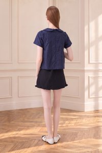 Solene Embroidered Peterpan Collar Top In Navy