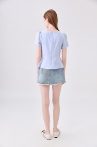 Mariana Pintuck Ribbon Top In Powder Blue