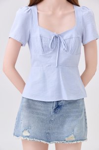 Mariana Pintuck Ribbon Top In Powder Blue