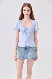 Mariana Pintuck Ribbon Top In Powder Blue
