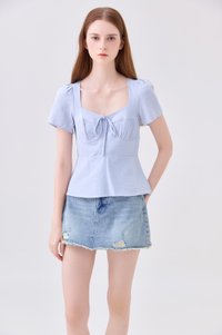 Mariana Pintuck Ribbon Top In Powder Blue