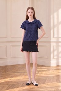 Solene Embroidered Peterpan Collar Top In Navy