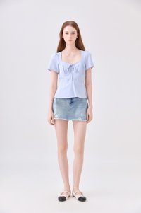 Mariana Pintuck Ribbon Top In Powder Blue