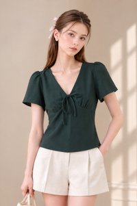 Virelle Empire Waist Ribbon Top In Teal