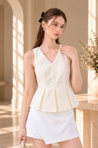 Leonette Eyelet Pleated Top In Cream