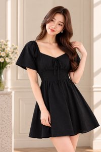 Quinn Empire Waist Smocked Dress In Black