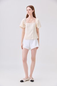 Adaline Panelled Staple Top In Butter Cream