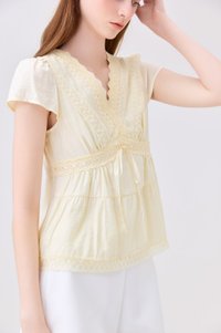 Malia Embroidery Lace Ribbon Top In Butter Yellow