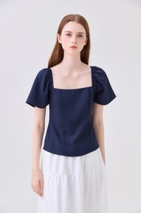 Adaline Panelled Staple Top In Navy