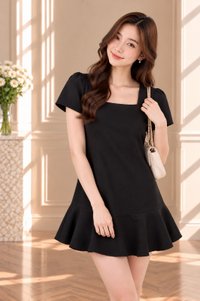 Nerine Square Neck Dropwaist Dress In Black