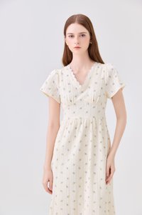 Jream Empire Waist Midi Dress In Cream