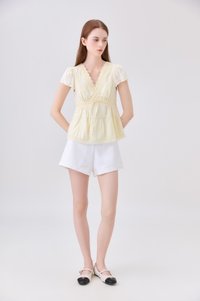 Malia Embroidery Lace Ribbon Top In Butter Yellow