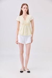 Malia Embroidery Lace Ribbon Top In Butter Yellow
