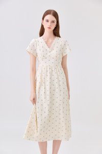 Jream Empire Waist Midi Dress In Cream