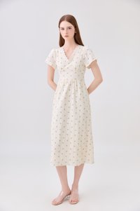 Jream Empire Waist Midi Dress In Cream