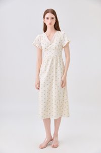 Jream Empire Waist Midi Dress In Cream