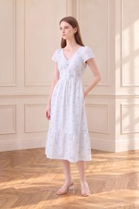Florentine Floral Empire Waist Pintuck Midi Dress