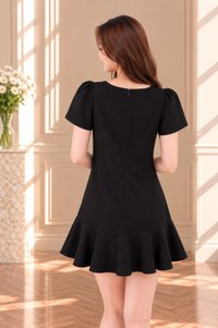 Nerine Square Neck Dropwaist Dress In Black