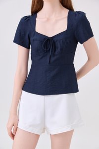 Mariana Pintuck Ribbon Top In Navy