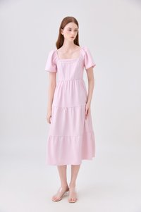Opaline Crochet Tier Midi Dress In Pink