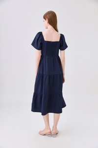 Opaline Crochet Tier Midi Dress In Navy