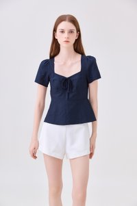 Mariana Pintuck Ribbon Top In Navy