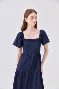 Opaline Crochet Tier Midi Dress In Navy