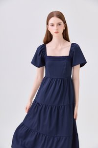 Opaline Crochet Tier Midi Dress In Navy