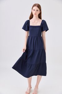 Opaline Crochet Tier Midi Dress In Navy