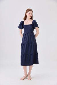 Opaline Crochet Tier Midi Dress In Navy