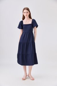 Opaline Crochet Tier Midi Dress In Navy