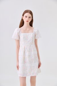 Geogrette Embroidery Tiered Dress In Soft Pink