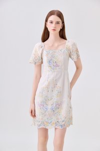 Mystique Fleur Embroidered Dress in Sand