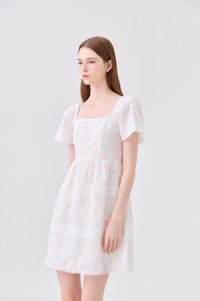 Geogrette Embroidery Tiered Dress In Soft Pink