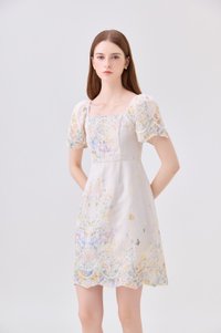 Mystique Fleur Embroidered Dress in Sand